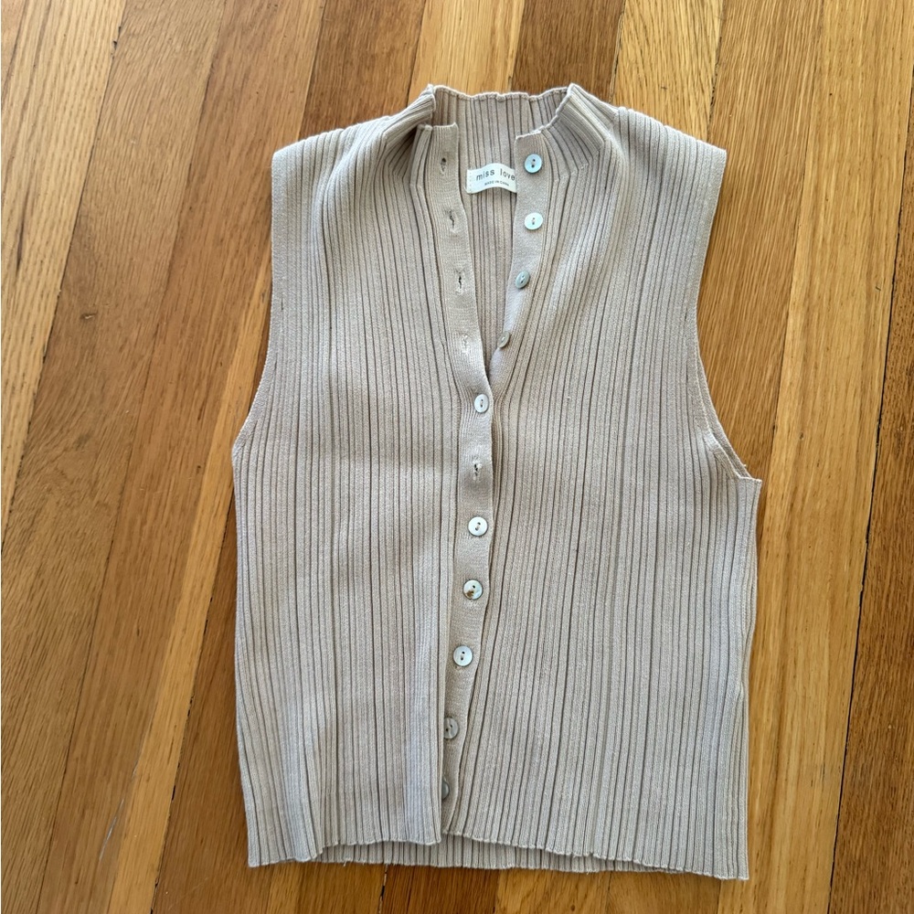 Elegant Beige Ribbed Button Down Top